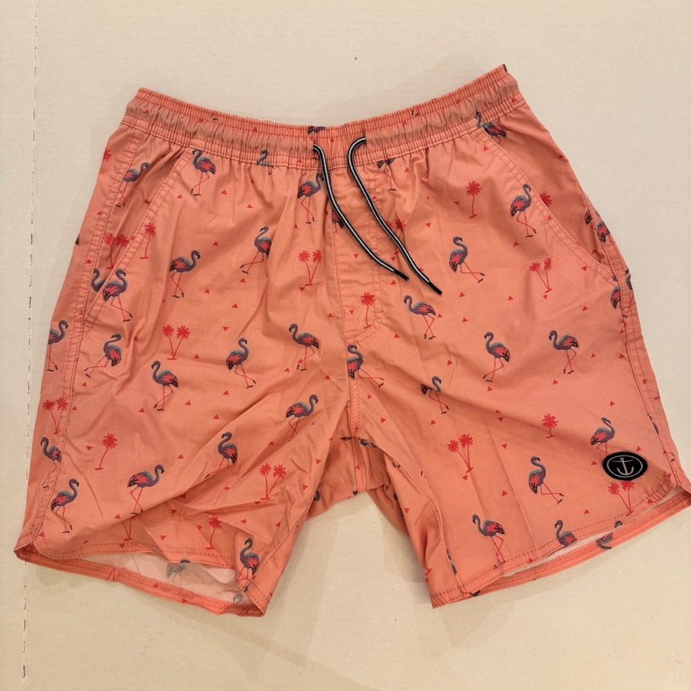 Captain Fin Tropical Pink Flamingo Orange Men's Swim Trunks Size Small